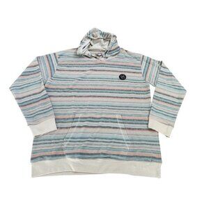 Ron Jon Surf Shop Knit Striped Bermuda Baja Hoodie 2XL Blue Beige Beach Boho EUC